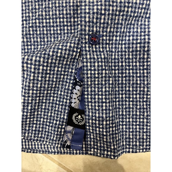 Au Noir Men's Shirt Button Up Long Sleeve Size 1 Blue And White Design - Picture 5 of 6